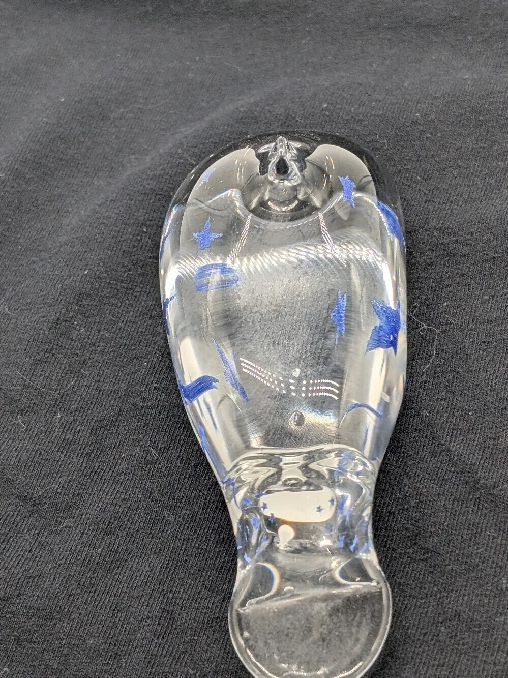 Vintage Hand Blown Art Glass Dolphin Figurine Paperweight Clear with Blue Stars